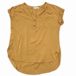 Rose & Olive Golden Mustard Blouse Size Large | Roll Sleeve Pocket Top